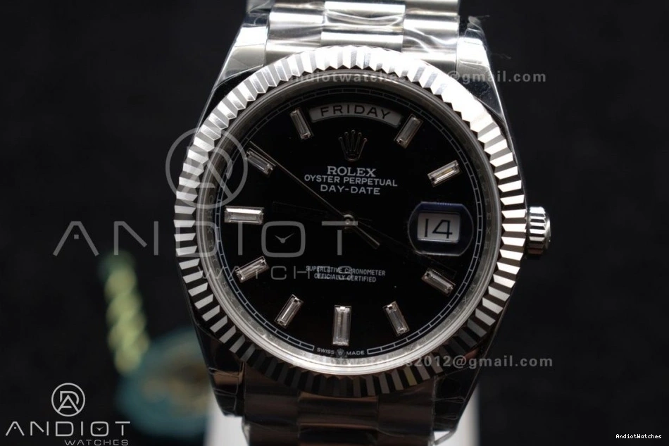 40 GSF Dial Weight DayDate on President A Crystal Black Bracelet Bright Gain 718 SS 0227